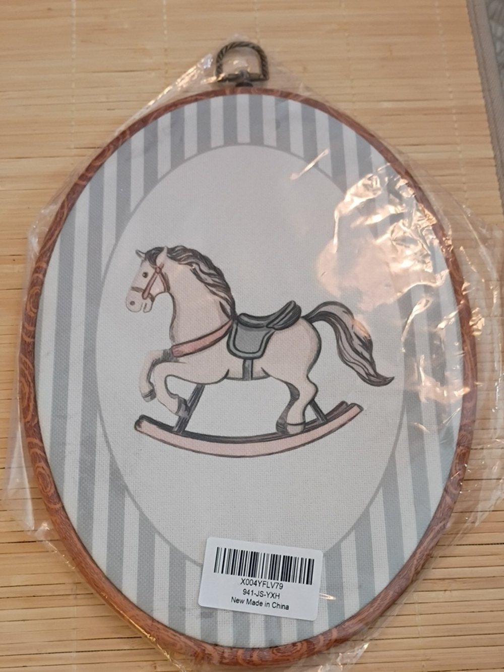 Decorative Pink and Gray Rocking Horse Wall Art